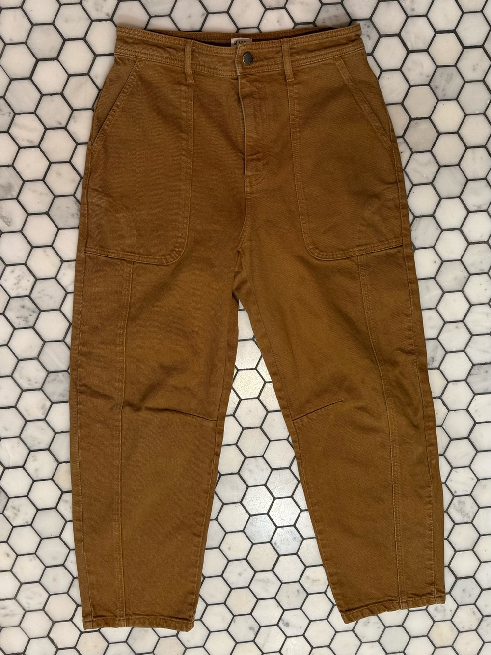 Marea by Liz Joy Meade High Rise Barrel Jean - Golden Brown Size 27 - Picture 6 of 10